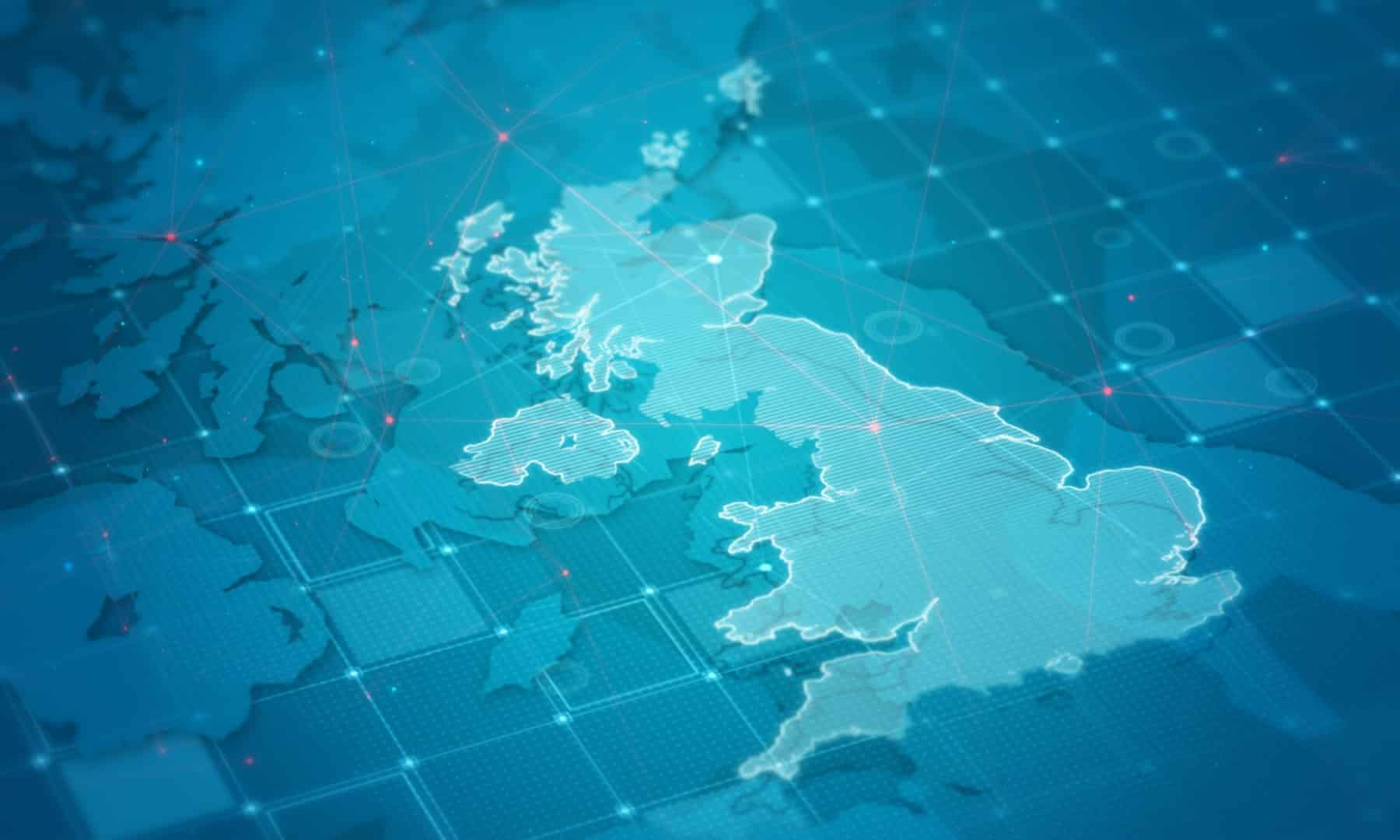 Support Throughout the UK Digital map of the United Kingdom with network connections highlighted.